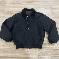 Vintage 1990s black windy city satin bomber jacket Faux Fur Collar Men s Large