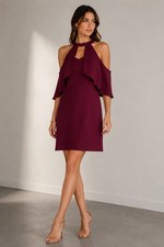 BCBGMAXAZRIA Duran Cold Shoulder Halter Dress Deep Cranberry NWT Size S