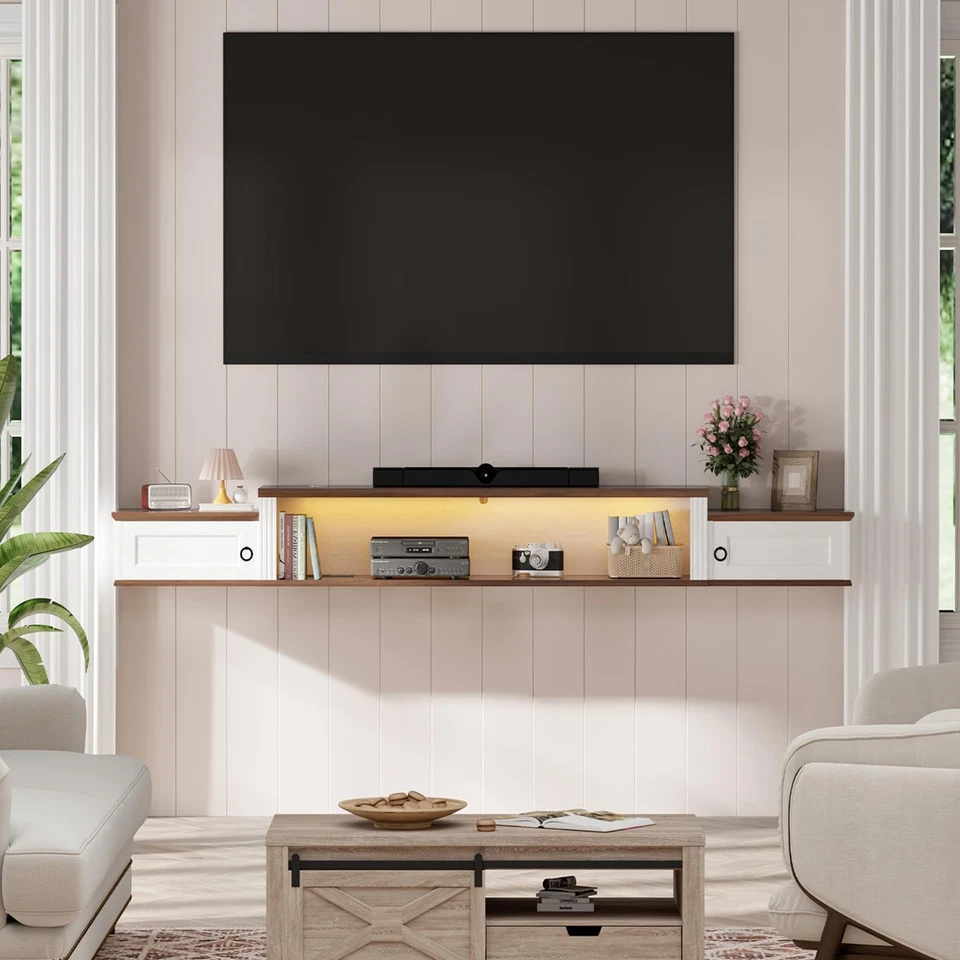 Floating TV Stand for TVs up to 80 Inch, Modern Wood Floating TV Shelf with L... - Image 3 of 4