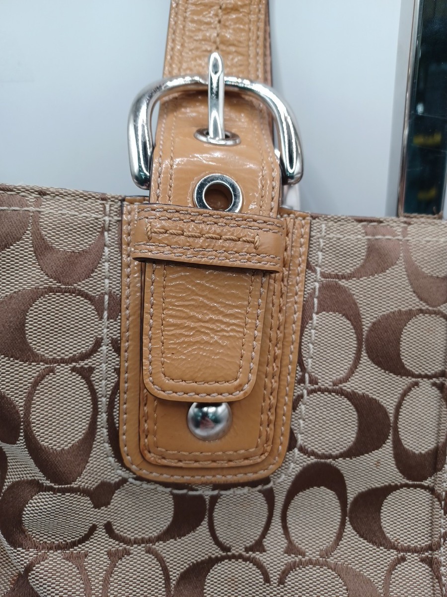 Pre-Owned Coach Soho Signature Shoulder Bag W/ Leather Trim-Brown