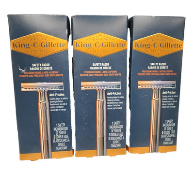 3X! NEW! King C Gillette Men's Double Edge Safety Razor + 5 Refill Blades