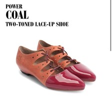 Fluevog EXCELLENT Power Coal two-tone lace-up flat orange leather/pink patent -6