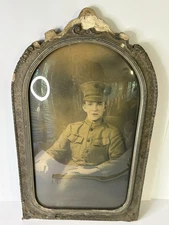 World War I Soldier Photograph with Convex Glass Frame