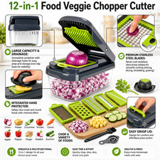 12-in-1 Vegetable Chopper Food Dicer Slicer Cutter with Container 7 Blades Gray