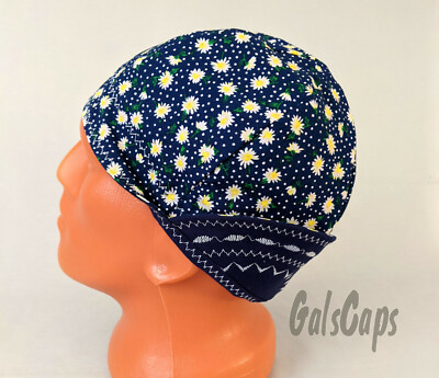 25# Welders Hats Floral/Dark Blue Bikers Caps,Welding Cap Hat,Cotton Made in USA