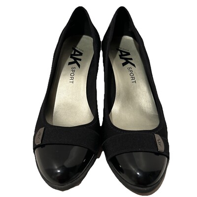 ANNE KLEIN AK SPORT Black wedge Slip on Shoes AK7TATUM2 Women's Size 10M 