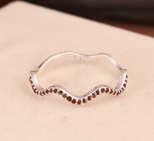 Original Silver Wave Ring With Garnet Gemstone Engagement Ring Gift For Her
