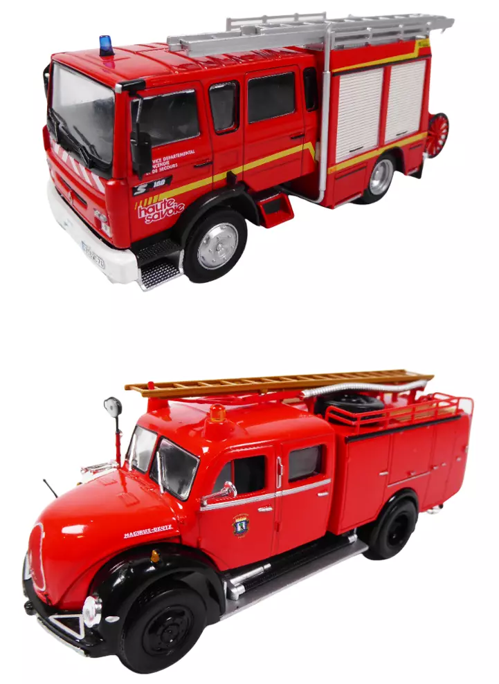 2 véhicules de pompiers et figurines