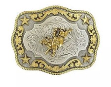 Nocona Rope Edge Buckle w Bucking Bull Motif - 3798702