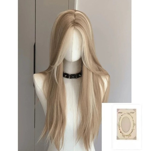 Blonde Perücke für Damen lang glatt blond braun Perücke Lace Front Kunstfaserperücke