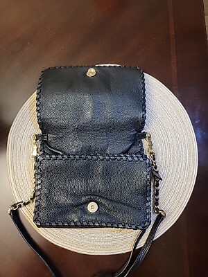 Tory Burch Marion Combo Black Leather Whipstitch Crossbody Bag W