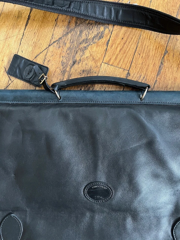 Bolsa de vestuário Longchamp vintage couro de bezerro preto muito rara Muito boa/EUC - Imagem 2 de 4