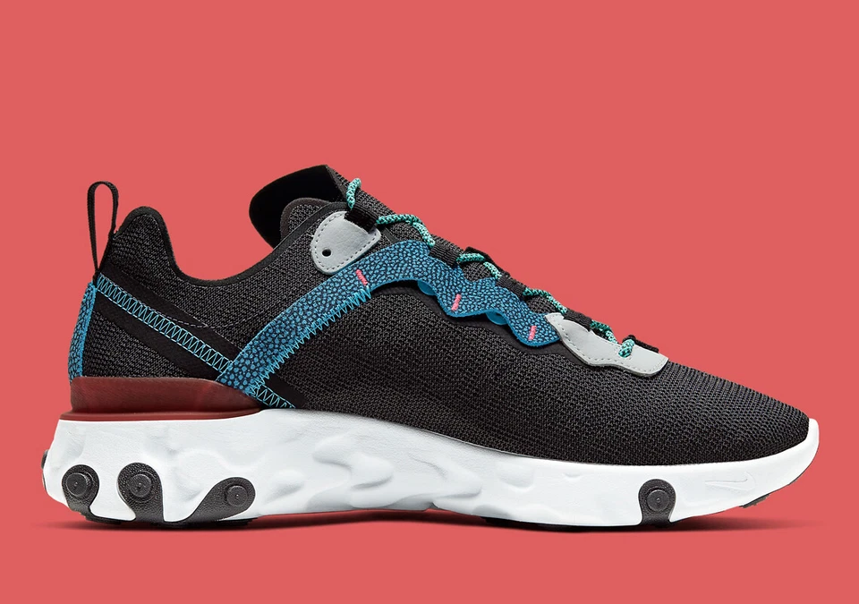 Nike Mens React Element 55 SE Anthracite Blue Fury Sneakers CD2153-001 Size 14 - Image 3 of 4