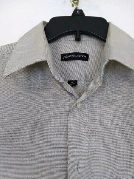 Pierre Cardin Shirt Mens Size 18 Beige Button Down Casual Long Sleeves Collar - Image 4 of 4