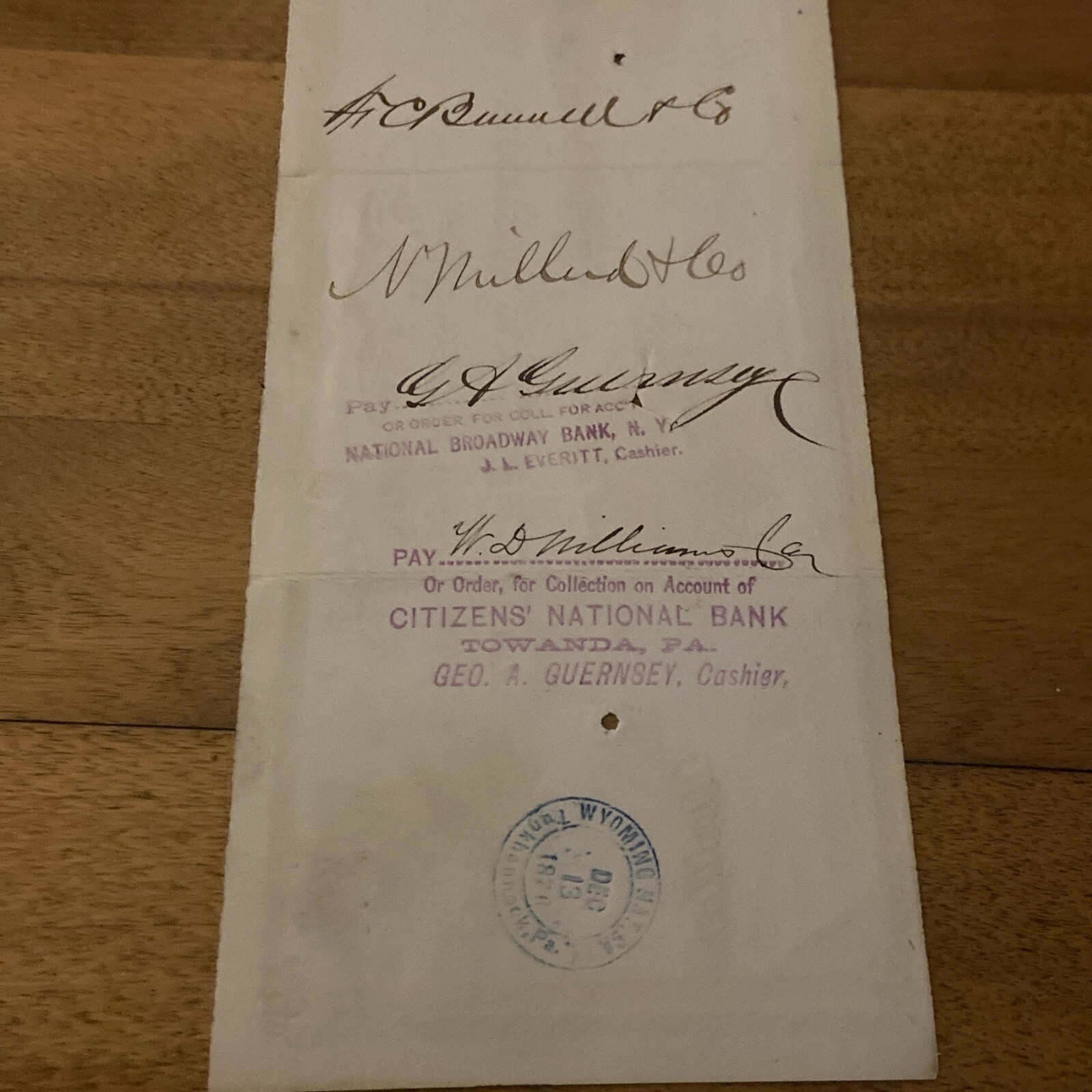 B.W. Edward’s Bank (Laceyville, PA) DEC 1876 (129.04 Check) eBay