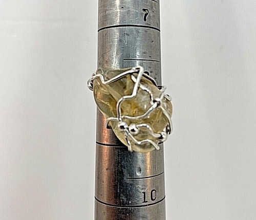 Handmade ~ Sterling Silver .925 Wire Wrapped Citrine Crystal Ring Sz 8 - Picture 5 of 9