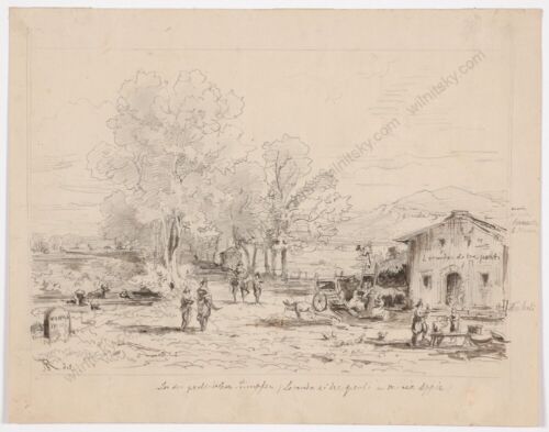 August Reinhardt (1831-1915), "Road Inn", drawing, late 19th century (1) - Picture 1 of 2
