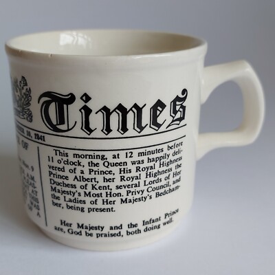 THE TIMES The Accouchement Of Her Majesty (Prince Wales) Keramik Kaffee Tee Becher