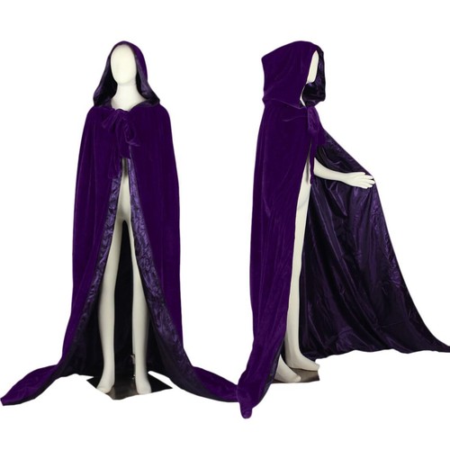 VELVET + LINED GOTHIC CLOAK HALLOWEEN BLACK CAPE HOODED WICCA MEDIEVAL LARP SCA - Picture 28 of 28