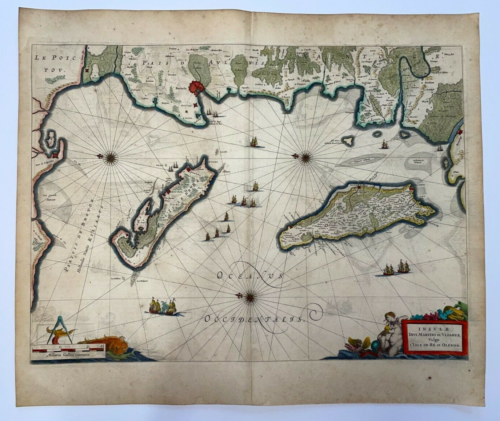 RE & OLERON ISLANDS FRANCE 1640 WILLEM BLAEU NICE LARGE ANTIQUE MAP 17TH CENTURY - Picture 1 of 10