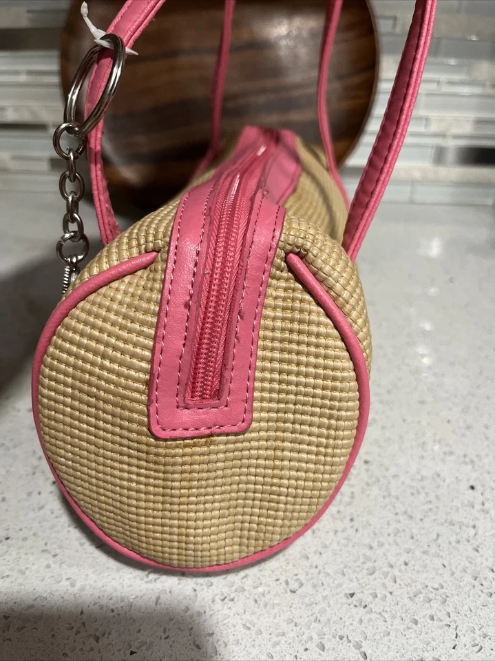 Bolso de mano St. John's Bay de cuero rosa y aspecto de paja Y2K Foto 3 de 4