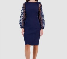 Eliza J Women Blue Contrast-Sleeve Sheath Dress Size 6