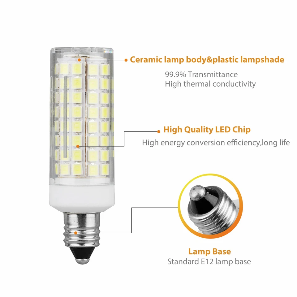9W E12 LED Corn Bulb Light 6000K Candelabra Ceiling Fan Daylight Ceramics Lamps - Image 3 of 4
