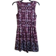 Vince Camuto Purple Floral Sleeveless Dress W/pockets Pleated Fully Lined Size 8