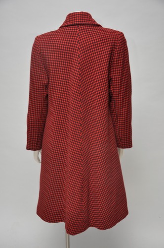 Vintage 1940s Red & Black Check Wool Coat w/ Oversized Collar Pockets Christmas - Picture 5 of 7