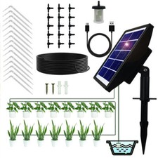 50FT Solar Power Self Watering System Drip Irrigation Kit Plant Timing Watering