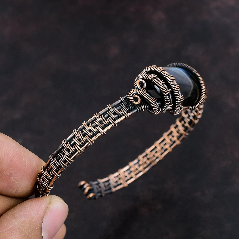 Regalo Para Ella Brazalete de Labradorita Natural Envuelto Alambre Ajustable Cobre Desconocido Foto 2 de 4