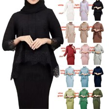 Dubai Women Muslim Abaya Blouse Skirt Sets 2 Piece Kaftan Outfits Islamic Suit