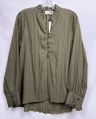 Everleigh Size M Blouse Semi Sheer Tunic Olive Green Long Sleeve Quarter Button