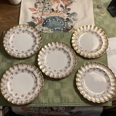 5 - NEW! SPODE ENGLAND FLEUR DE LYS GOLD Y8063 Bread & Butter Plates PERFECT!
