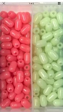 Glow Pill Beads 75 pcs Pink and 75 pcs Green 7mm x 10mm large hole 