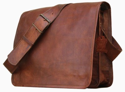 Vintage Brown Leather Messenger Bag for 14  Laptop Crossbody Shoulder Office Bag