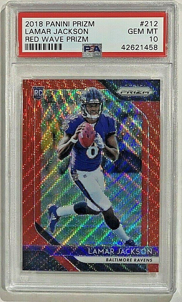 2018 Panini Prizm Lamar Jackson Red Wave Prizm #212 RC /149 Gem PSA 10 Low Pop!