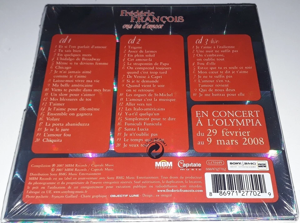 NEUF SCELLE FREDERIC FRANCOIS  COFFRET 3 CD AVEC LIVRET UNE VIE D'AMOUR - Photo 2/2