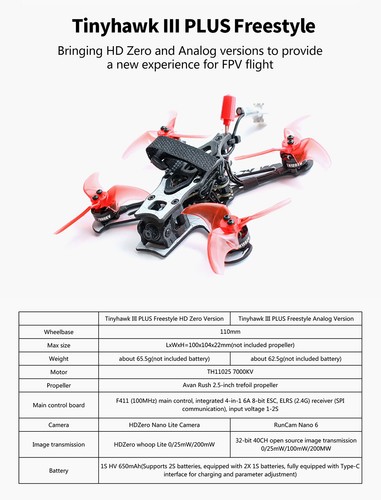 Gafas transmisoras EMAX Tinyhawk III Plus Freestyle 2.4GHz FPV RC Drone de carreras ELRS E8 - Imagen 7 de 32