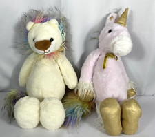 FAO Schwarz Toys Plush Lot of 2 Stuffed Animals Rainbow Unicorn And Lion