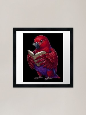 Funny Red Eclectus Parrots Reading  Framed Wall Art Poster Canvas Print Picture