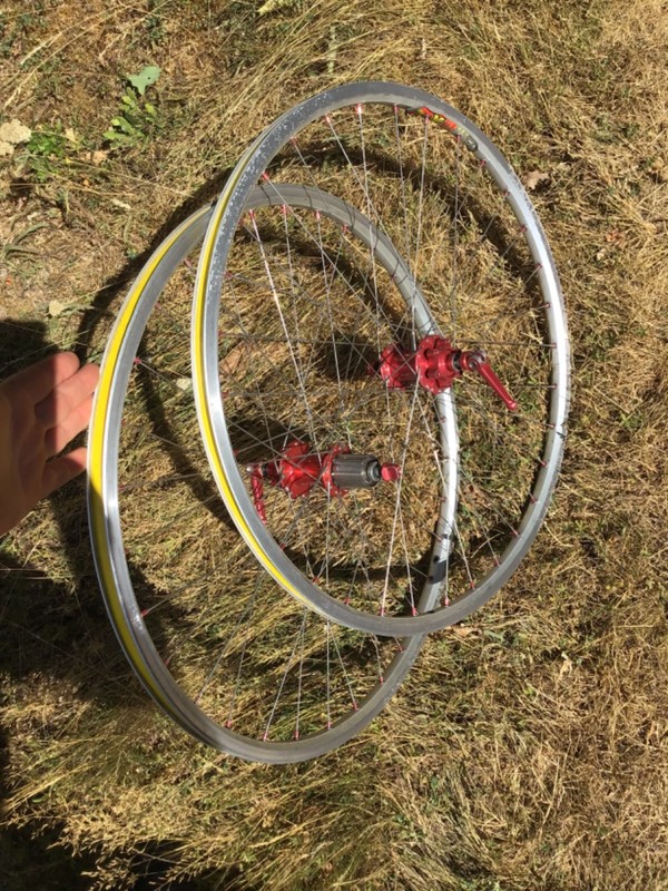 Retro Mtb 26" Wheelset - Hope 6 bolt disc Red XC Hubs on Mavic Rims