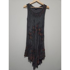 S.R. Fashion Gray Embroidered Rayon Handkerchief Hem Midi Dress Free Size