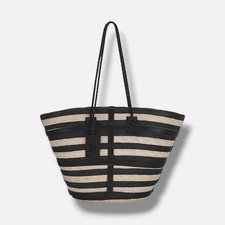 Altuzarra Women's Black Straw Striped Hand-Stitch Watermill Tote Bag