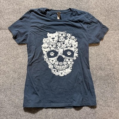 Next Level Apparel Shirt Women's XL Navy Dog Skull Graphic Short Sleeve Tee