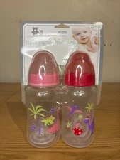 NEW Cribmates 2-pack 11 oz Wide Neck Bottles w/Dinosaurs, Pink/Mauve,