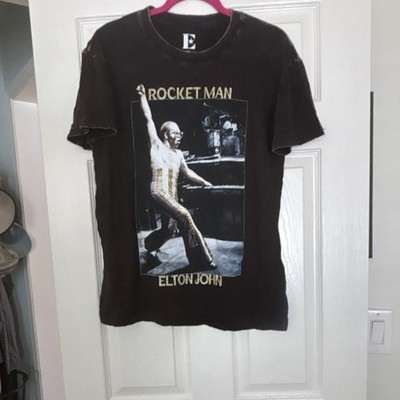 E Men's Graphic Black Cotton Crew Neck T-Shirt Elton John Rocket Man XL