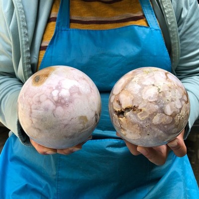 2pcs 6.95LB Natural Cherry Blossom Agate Ball Agate Crystal Ball Healing 2124