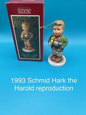 Schmid Berta Hummel Alpine Boy & Hark the Harold Ornaments 1985/1993 Boxed