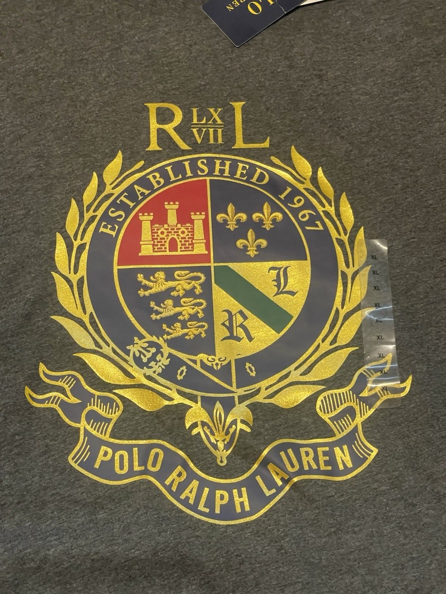 Polo Ralph Lauren Mens Metallic Crest Logo RL 67 Gray T shirt XL 